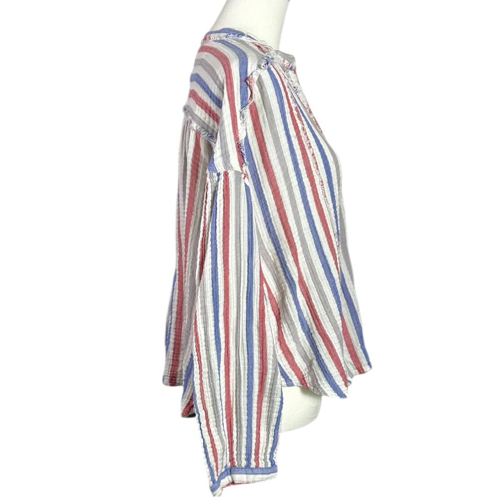 Free People Valley Double Gauze Cotton Striped Shirt Size XL Beach Coastal - Picture 6 of 11